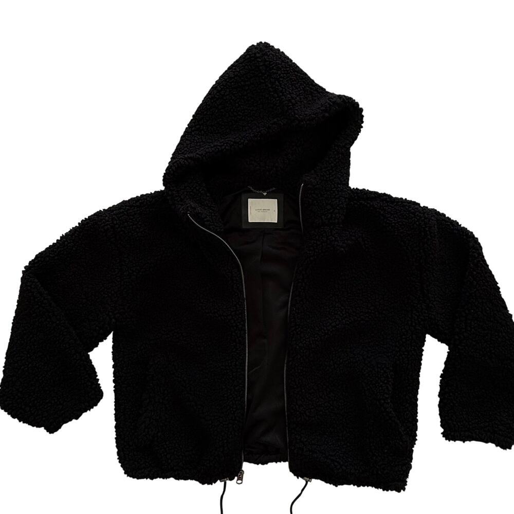 Lucky Brand Black Teddy Sherpa Hooded Jacket Women’s L Oversized Full Zip Cozy - Picture 16 of 16